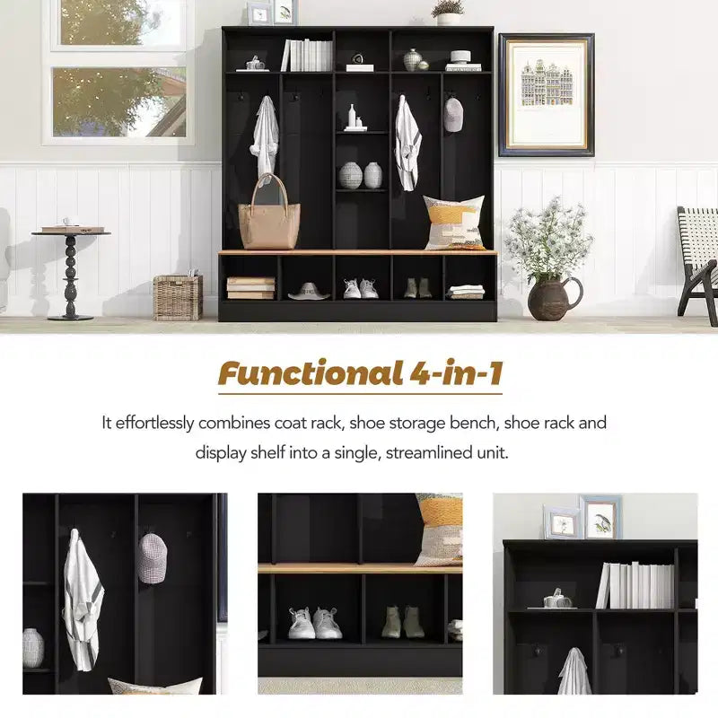 GDFStudio Jessica Multifunctional Wide Design Hall Tree with Storage Bench and Shoe Cabinet