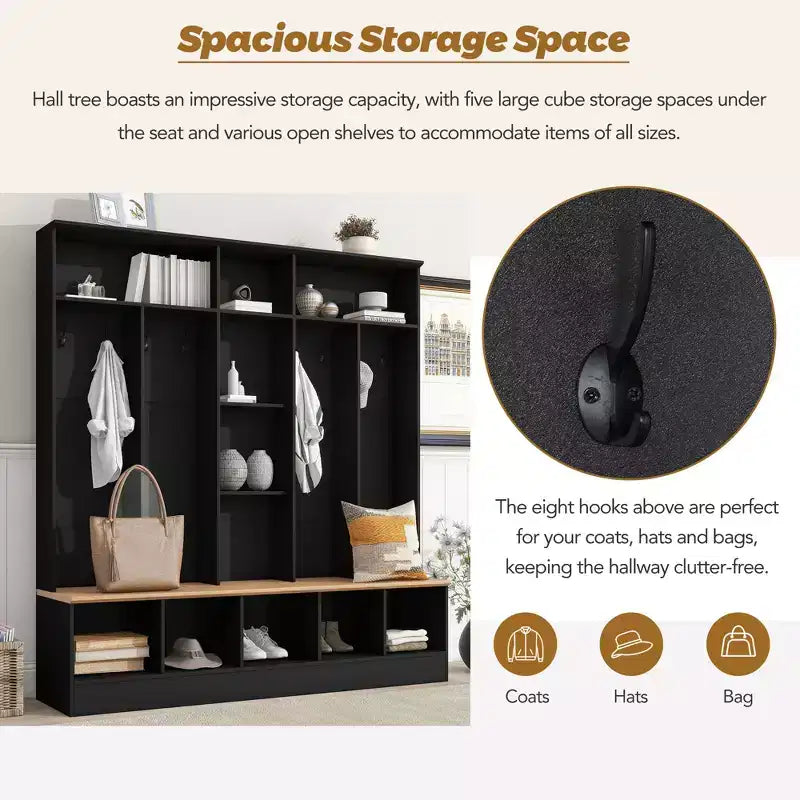 GDFStudio Jessica Multifunctional Wide Design Hall Tree with Storage Bench and Shoe Cabinet