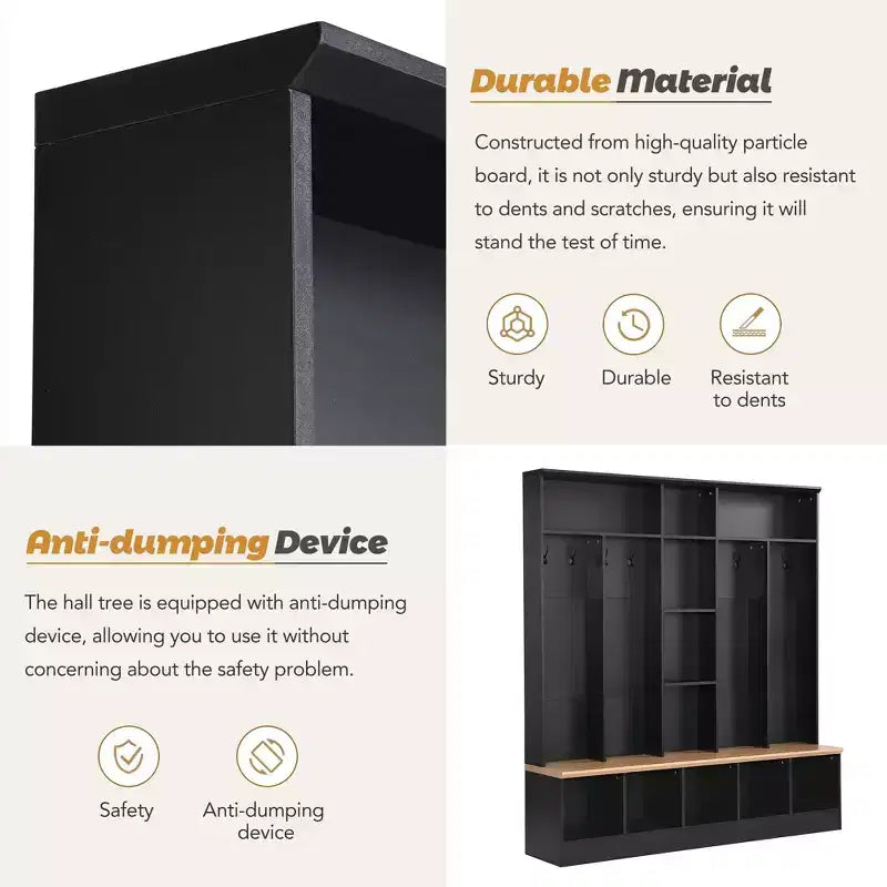 GDFStudio Jessica Multifunctional Wide Design Hall Tree with Storage Bench and Shoe Cabinet
