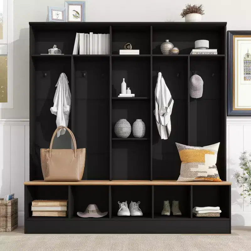 GDFStudio Jessica Multifunctional Wide Design Hall Tree with Storage Bench and Shoe Cabinet