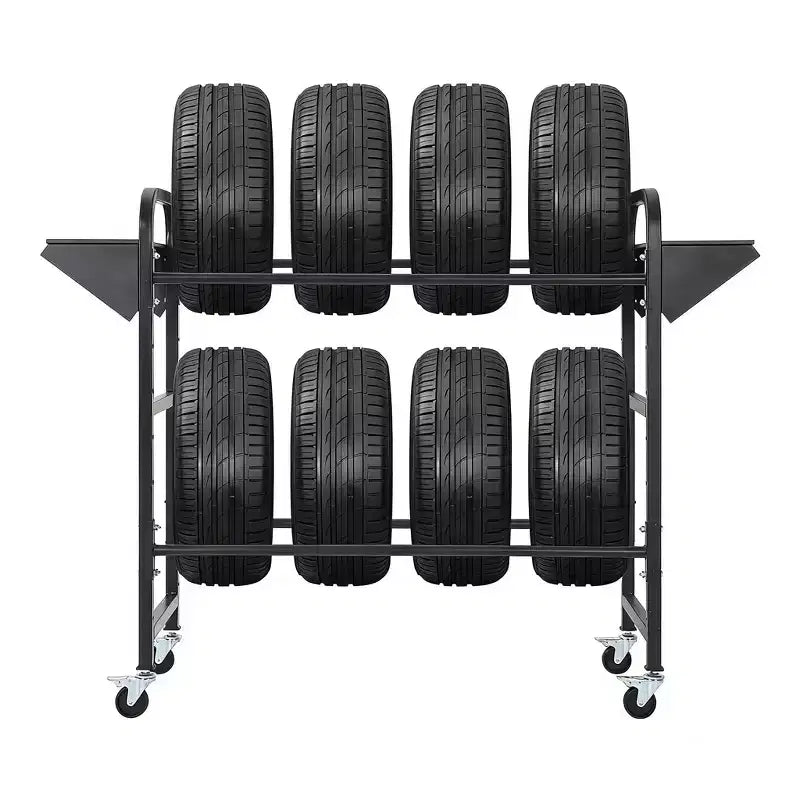 Tire Rack, 500 lb Capacity, Adjustable Rolling tire Storage Rack with 2 Shelves & 4 Swivel Casters for Garage, SUV & Truck Tires, Black