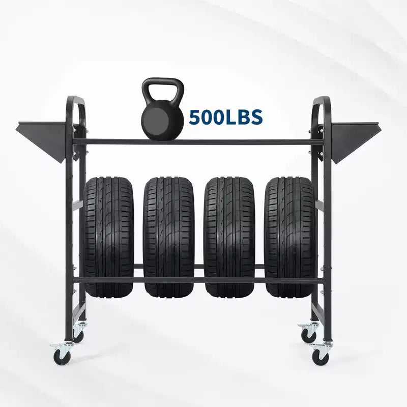 Tire Rack, 500 lb Capacity, Adjustable Rolling tire Storage Rack with 2 Shelves & 4 Swivel Casters for Garage, SUV & Truck Tires, Black
