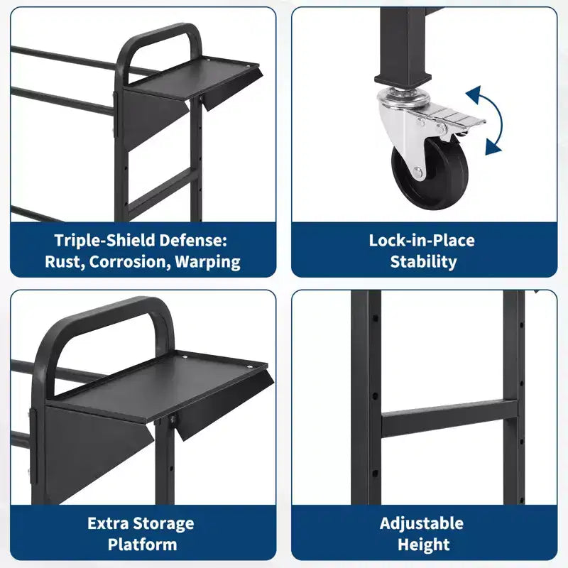 Tire Rack, 500 lb Capacity, Adjustable Rolling tire Storage Rack with 2 Shelves & 4 Swivel Casters for Garage, SUV & Truck Tires, Black