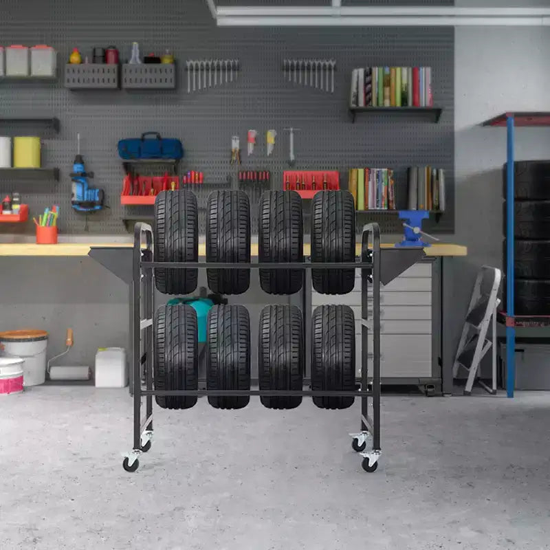 Tire Rack, 500 lb Capacity, Adjustable Rolling tire Storage Rack with 2 Shelves & 4 Swivel Casters for Garage, SUV & Truck Tires, Black