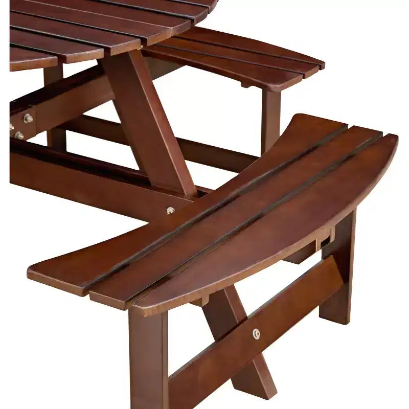 Outdoor 8 Person Picnic Table with Built-in Benches, Round Design, for Patio or Porch