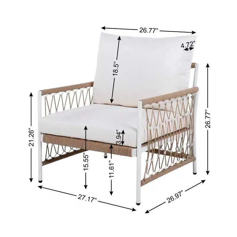 3-Piece Bohemian Outdoor Furniture Set with 2 Swivel Chairs and Glass Top Table, for Garden or Poolside