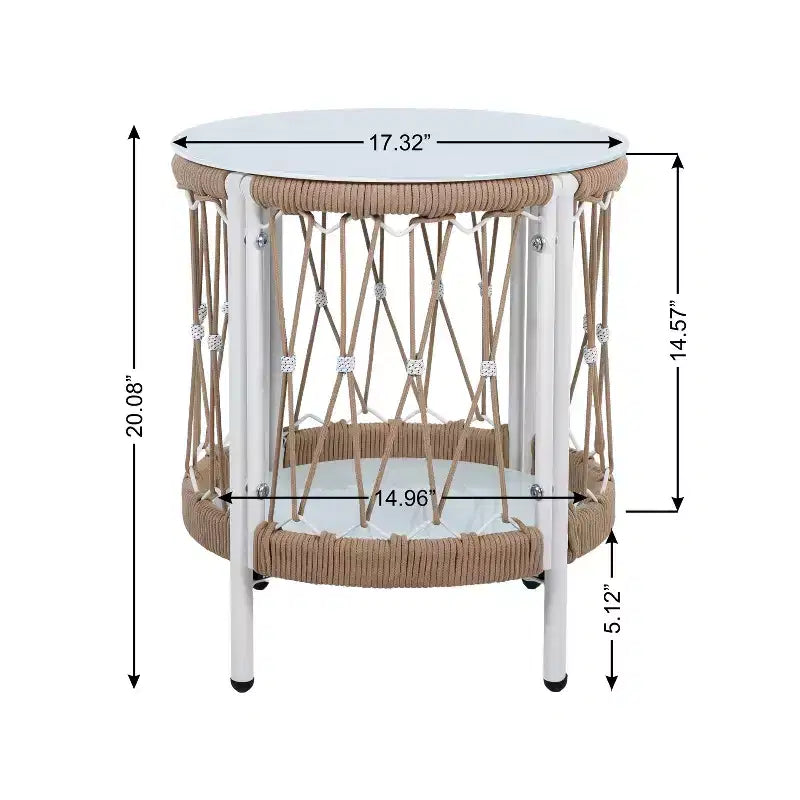 3-Piece Bohemian Outdoor Furniture Set with 2 Swivel Chairs and Glass Top Table, for Garden or Poolside