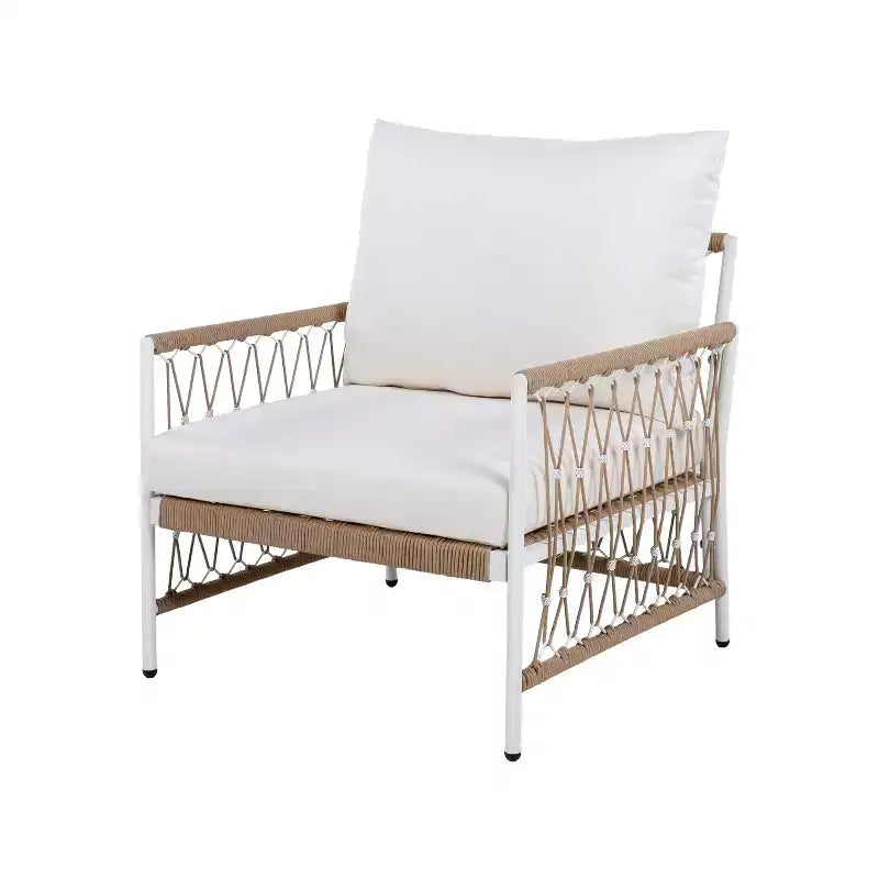 3-Piece Bohemian Outdoor Furniture Set with 2 Swivel Chairs and Glass Top Table, for Garden or Poolside