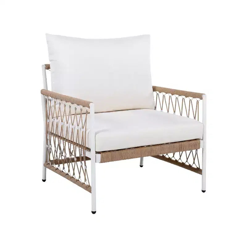 3-Piece Bohemian Outdoor Furniture Set with 2 Swivel Chairs and Glass Top Table, for Garden or Poolside