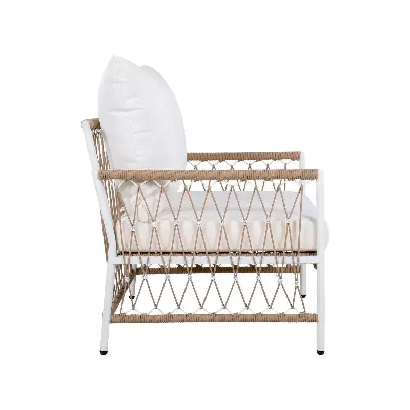 3-Piece Bohemian Outdoor Furniture Set with 2 Swivel Chairs and Glass Top Table, for Garden or Poolside