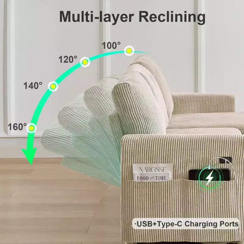 Dyonery Sleeper Sofa- 2 in 1 Pull Out Couch Bed with Storage Chaise Living Room,Corduroy Sectional Couch with USB Ports Tool-Free Assembly
