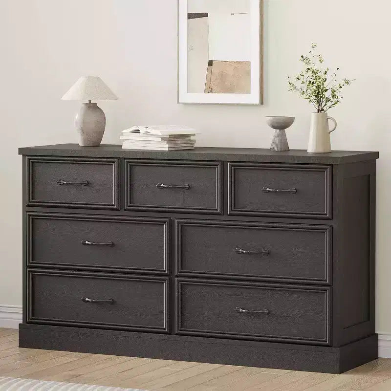Farmhouse 7 Drawer Dresser, 55 Wide 7 Chest of Drawers Storage with Sturdy Foundation, White Wooden TV Stand for Bedroom Living Room Nursery