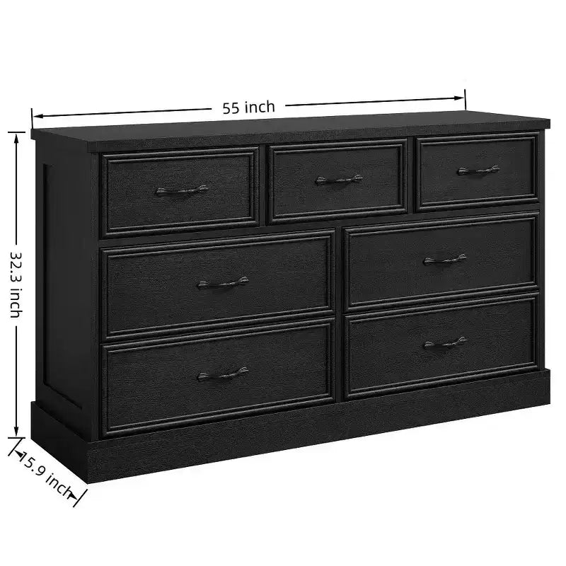 Farmhouse 7 Drawer Dresser, 55 Wide 7 Chest of Drawers Storage with Sturdy Foundation, White Wooden TV Stand for Bedroom Living Room Nursery