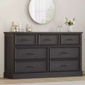 Farmhouse 7 Drawer Dresser, 55 Wide 7 Chest of Drawers Storage with Sturdy Foundation, White Wooden TV Stand for Bedroom Living Room Nursery
