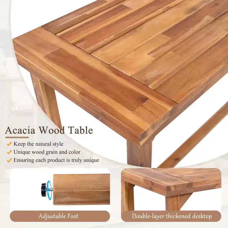 GDFStudio Carter Patio Modern 6-Piece Acacia Wood Counter Height Bar Dining Set with Stools