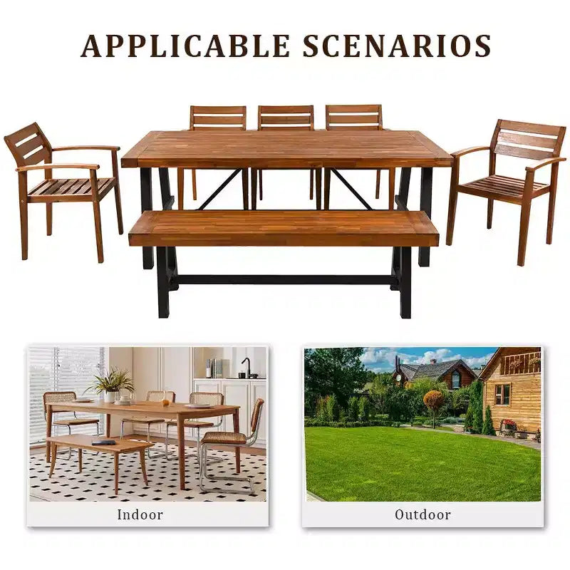Whisen 7-piece Rustic Wood Outdoor Dining Set - Seats 8, Patio Furniture Set with Removable Cushions, Chairs and Bench, Weather Resistant - Natural