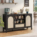 Buffet Cabinet, 47 Inch Rattan Storage Sideboard with Adjustable Shelves & Drawer, Boho Farmhouse