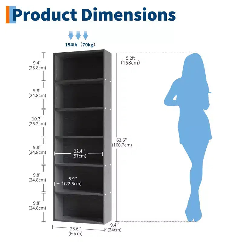 COZONY 6-Shelf Tall Bookcase with Anti-Tip Design, Rustic Wood Shelves, Easy Assembly  Industrial Style Book Shelf