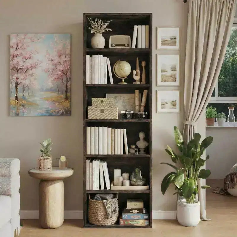 COZONY 6-Shelf Tall Bookcase with Anti-Tip Design, Rustic Wood Shelves, Easy Assembly  Industrial Style Book Shelf