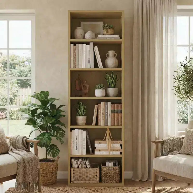 COZONY 6-Shelf Tall Bookcase with Anti-Tip Design, Rustic Wood Shelves, Easy Assembly  Industrial Style Book Shelf