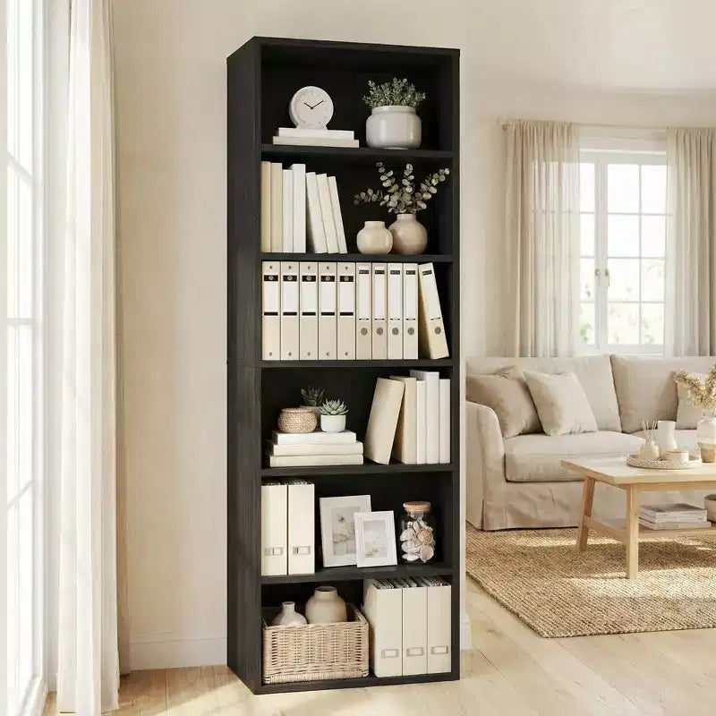 COZONY 6-Shelf Tall Bookcase with Anti-Tip Design, Rustic Wood Shelves, Easy Assembly  Industrial Style Book Shelf