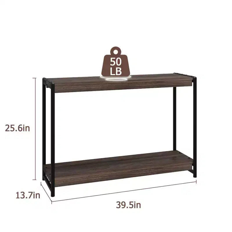 Farmhouse 2-Tier Console Table with Slatted Wood Shelves, Rustic Metal Frame Entryway Sofa Table for Living Room Hallway Foyer