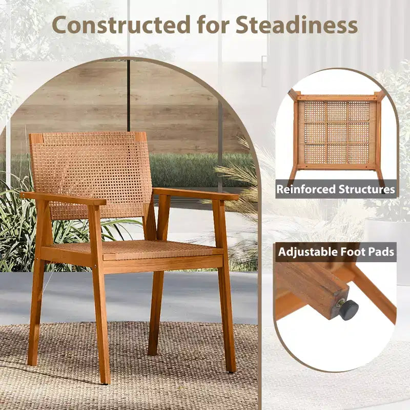 Gymax 5PCS Acacia Wood Dining Set Outdoor Table & Rattan Chairs for Balcony Poolside