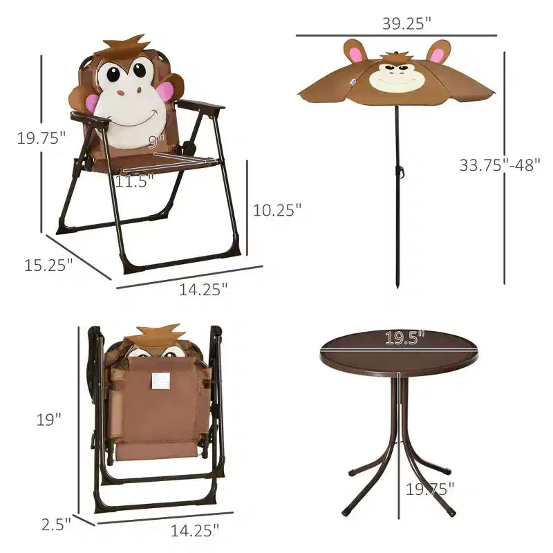 Kids Table and Chair Set, Outdoor Folding Garden Furniture, Picnic Table for Patio Backyard, with Removable & Height Adjustable Sun Umbrella