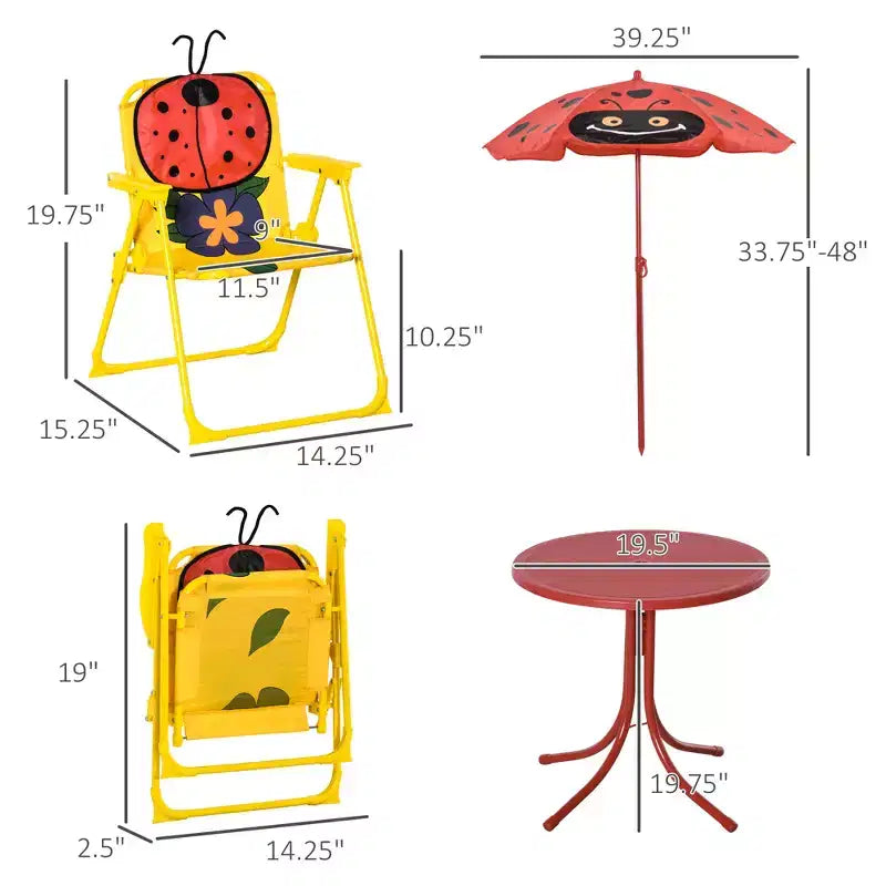 Kids Table and Chair Set, Outdoor Folding Garden Furniture, Picnic Table for Patio Backyard, with Removable & Height Adjustable Sun Umbrella