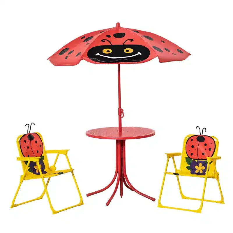 Kids Table and Chair Set, Outdoor Folding Garden Furniture, Picnic Table for Patio Backyard, with Removable & Height Adjustable Sun Umbrella