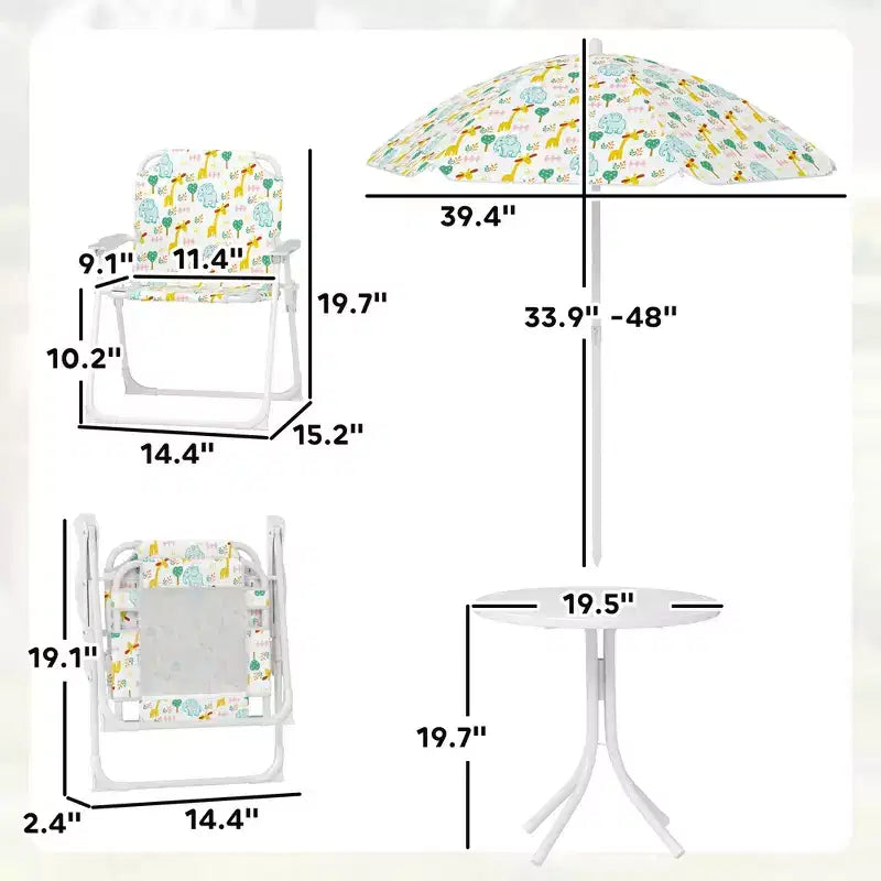 Kids Picnic Table and Chair Set, Outdoor Activity Table with Foldable Chairs, Removable Umbrella for Backyard