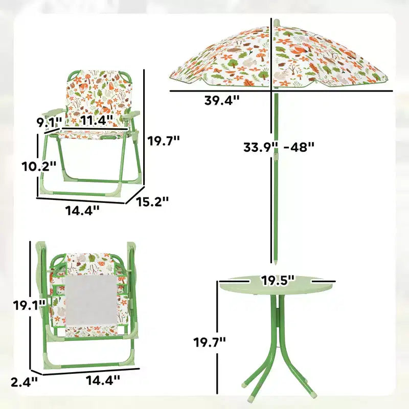 Kids Picnic Table and Chair Set, Outdoor Activity Table with Foldable Chairs, Removable Umbrella for Backyard