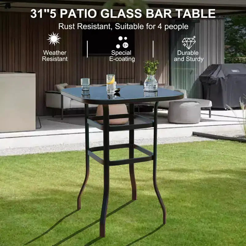 5 Piece Patio Bar Furniture Set Swivel Stools Glass Top Table Blue Textilene, All Weather Textilene High Swivel Bar Stools Chair Set