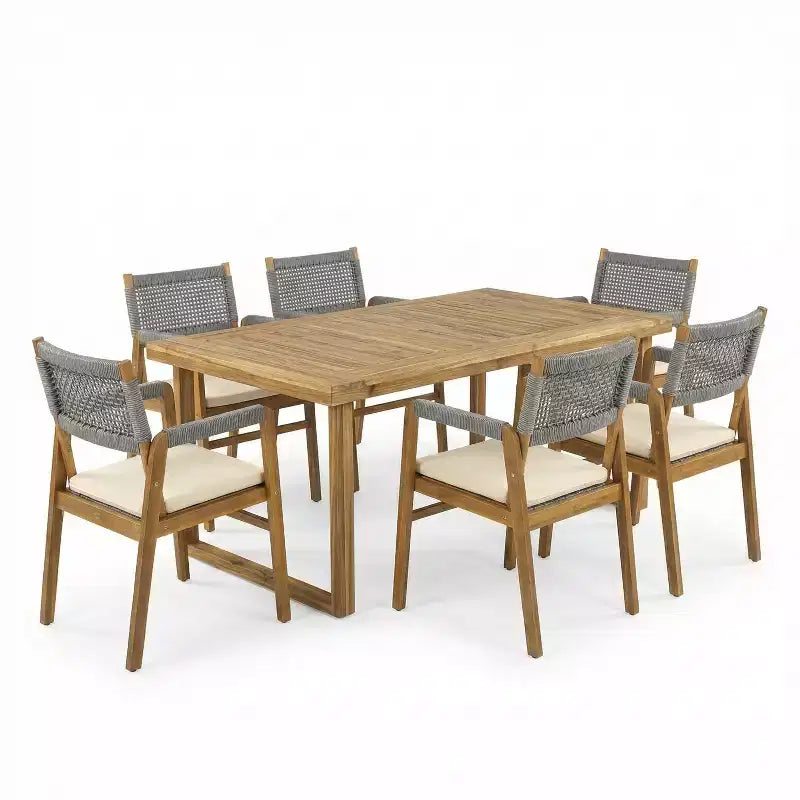Christopher Knight Home Beryle 7 Piece Acacia Wood and Rope Outdoor Dining Set with Cushions