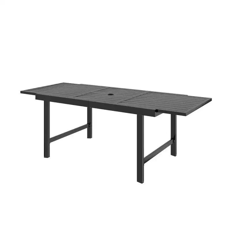 HAPPATIO Outdoor Expandable Dining Table, Aluminum Patio Dining Table for 4-8 Person, Powder-Coated Rectangular Table with Umbrella Hole