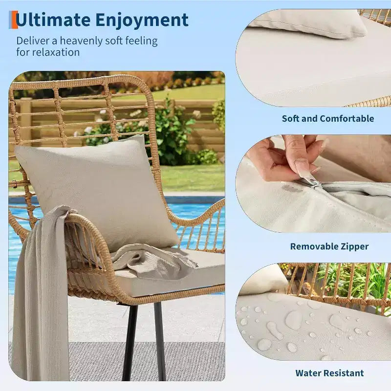 Wicker Patio Chairs Set of 4, Outdoor Rattan Furniture with Cushions & Pillows, Boho Patio Chairs for Porch, Garden, All-Weather, Easy Assembly