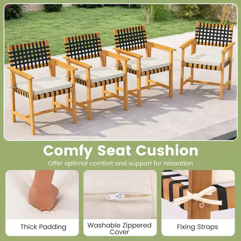 Costway 7PCS Patio Dining Set, Acacia Wood Table & 6 Armchairs with Padded Seat Cushions
