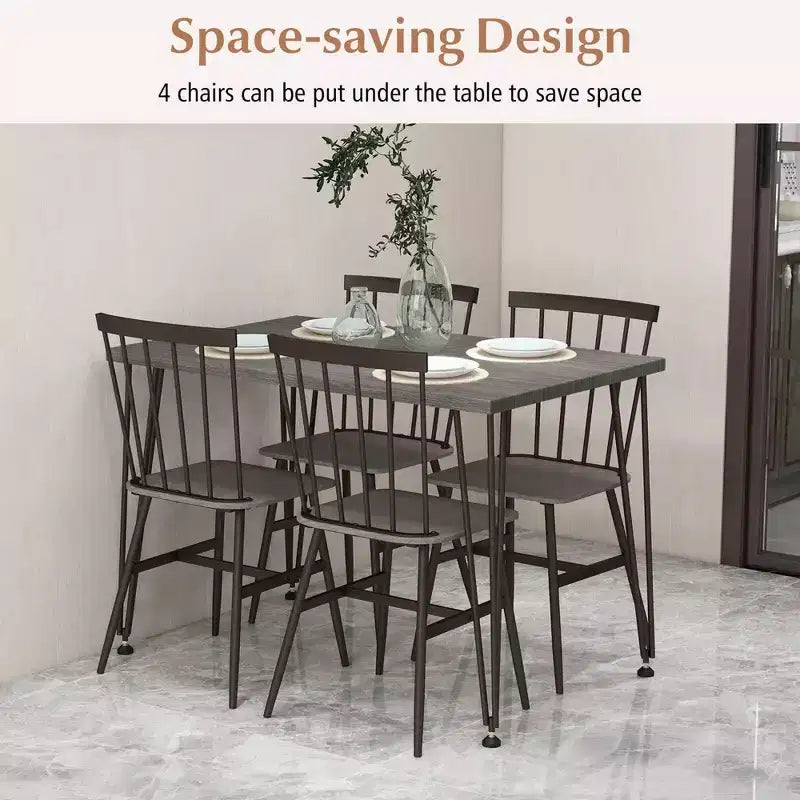 Costway Ensemble de salle à manger 5 pièces pour 4 personnes Table de cuisine rectangulaire et 4 chaises avec cadre en métal Gris Chêne