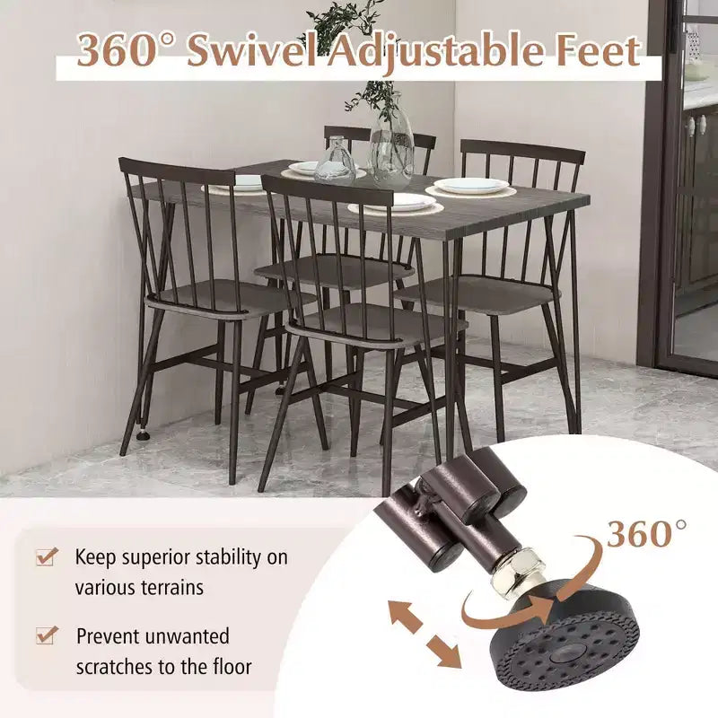 Costway Ensemble de salle à manger 5 pièces pour 4 personnes Table de cuisine rectangulaire et 4 chaises avec cadre en métal Gris Chêne