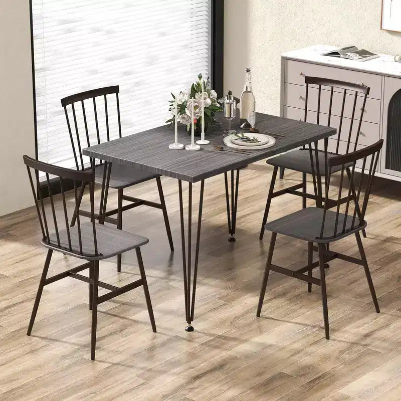Costway Ensemble de salle à manger 5 pièces pour 4 personnes Table de cuisine rectangulaire et 4 chaises avec cadre en métal Gris Chêne