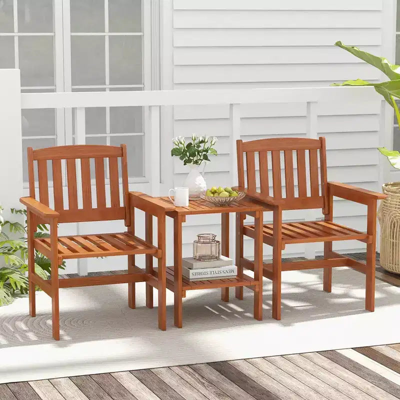 Costway 3 PCS Patio Bistro Table and Chairs Set w/ Umbrella Hole for Garden Poolside