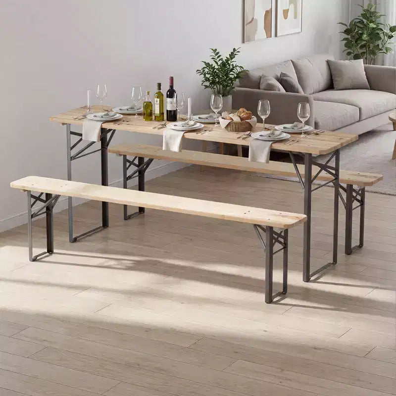 Costway 3-Piece Folding Picnic Table with Benches for 6,Fir Wood&Metal Frame for Patio