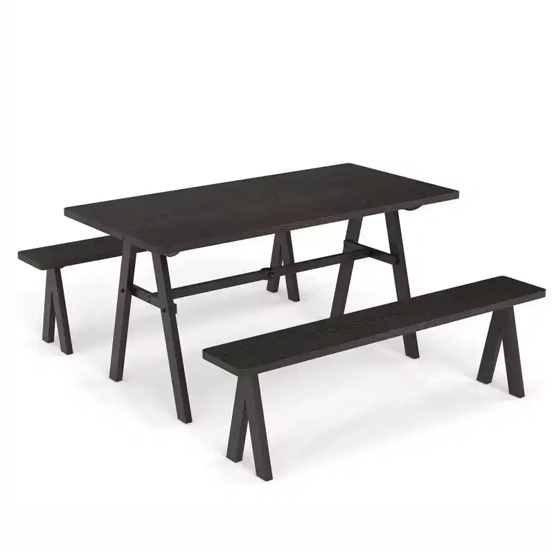 Costway 3 PCS Outdoor Picnic Table and Benches Set for 6 People 1.93 Umbrella Hole