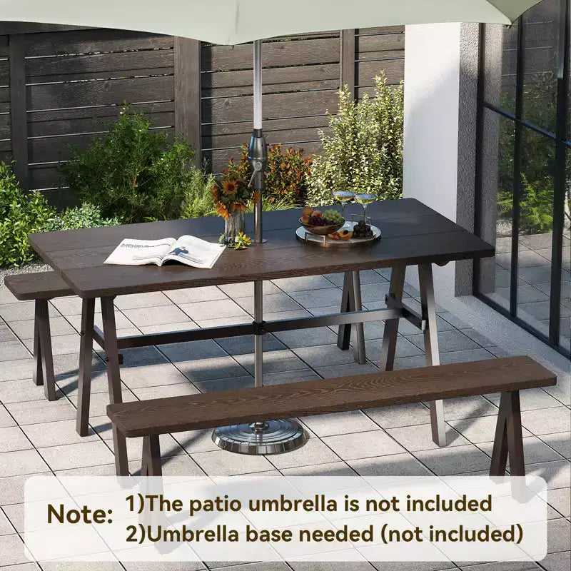 Costway 3 PCS Outdoor Picnic Table and Benches Set for 6 People 1.93 Umbrella Hole