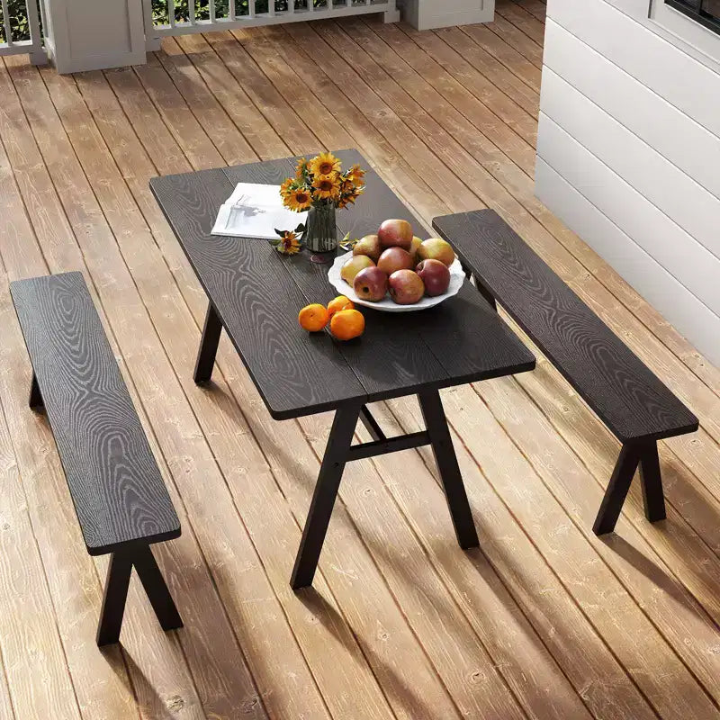 Costway 3 PCS Outdoor Picnic Table and Benches Set for 6 People 1.93 Umbrella Hole