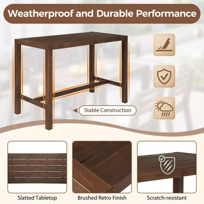 Whisen 5-Piece Rustic Patio Bar Set, Patio Table and Chairs Set with Ergonomic Chairs & Slatted Tabletop