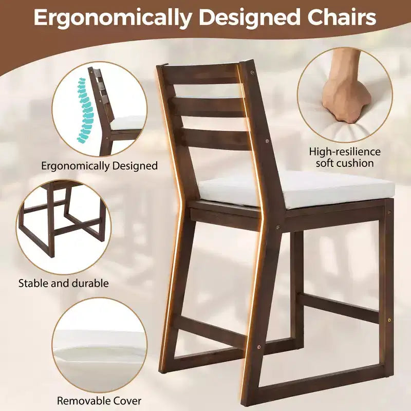 Whisen 5-Piece Rustic Patio Bar Set, Patio Table and Chairs Set with Ergonomic Chairs & Slatted Tabletop
