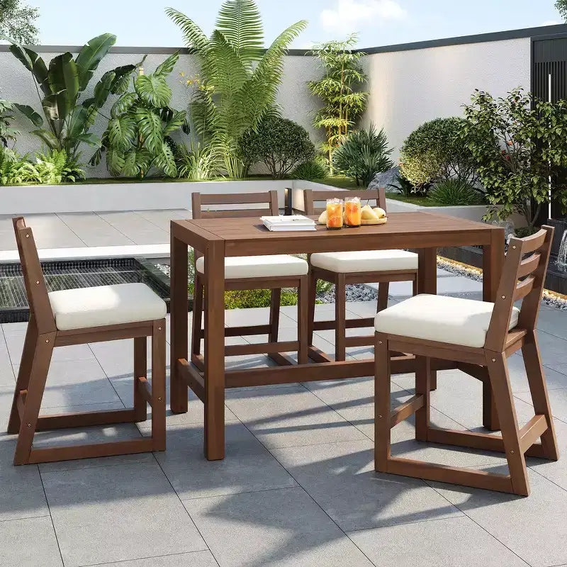 Whisen 5-Piece Rustic Patio Bar Set, Patio Table and Chairs Set with Ergonomic Chairs & Slatted Tabletop