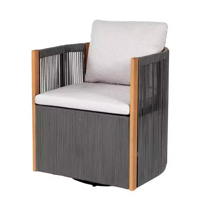 Christopher Knight Home Carter Patio Modern Acacia Wood 5-Piece Outdoor Dining Set with Rectangular Table and 4 Rope Swivel Chairs