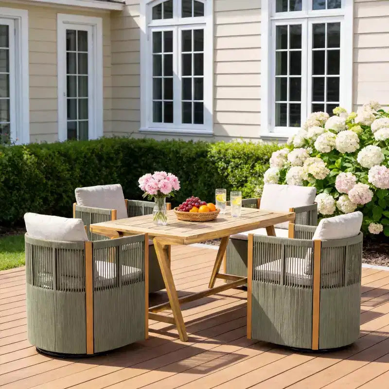 Christopher Knight Home Carter Patio Modern Acacia Wood 5-Piece Outdoor Dining Set with Rectangular Table and 4 Rope Swivel Chairs